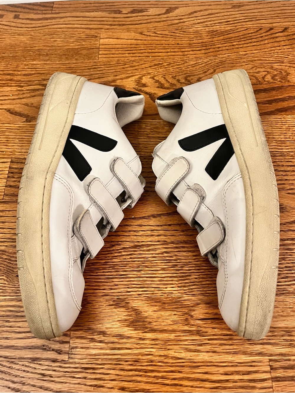 VEJA Recife Leather Triple Strap Velcro Sneakers White Black US Mens 9